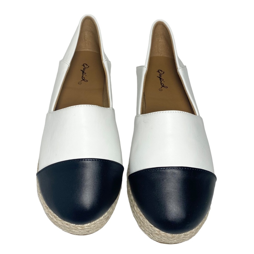 Qupid ‘Raymond’ Black Cap Toe White Espadrille Flats Size 6
